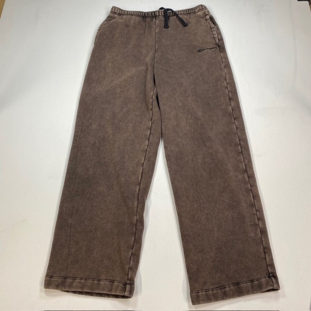 Champion Mens Small Brown Mineral Wash Wide Leg Fleece Sweatpants‎ Drawstring